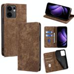For OPPO Reno13 F 5G / 4G RFID Anti-theft Brush Magnetic Leather Phone Case(Brown)