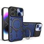 For iPhone 14 Pro Max CD Texture Sliding Camshield Magnetic Holder Phone Case(Blue)