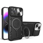 For iPhone 12 Pro Max CD Texture Sliding Camshield Magnetic Holder Phone Case(Black)