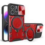 For iPhone 14 Plus CD Texture Sliding Camshield Magnetic Holder Phone Case(Red)