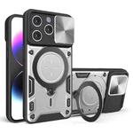 For iPhone 14 Plus CD Texture Sliding Camshield Magnetic Holder Phone Case(Silver)