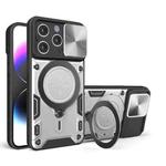 For iPhone 15 Pro CD Texture Sliding Camshield Magnetic Holder Phone Case(Silver)