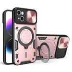 For iPhone 15 Plus CD Texture Sliding Camshield Magnetic Holder Phone Case(Pink)