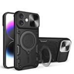 For iPhone 16 Plus CD Texture Sliding Camshield Magnetic Holder Phone Case(Black)