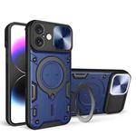 For iPhone 16 Plus CD Texture Sliding Camshield Magnetic Holder Phone Case(Blue)