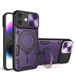 For iPhone 16 Plus CD Texture Sliding Camshield Magnetic Holder Phone Case(Purple)