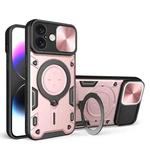 For iPhone 16 CD Texture Sliding Camshield Magnetic Holder Phone Case(Pink)