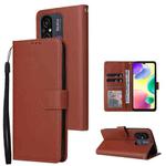 For Xiaomi Redmi 11A 4G Multifunctional 3 Card Slots Leather Phone Case(Brown)