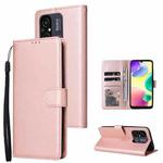 For Xiaomi Redmi 11A 4G Multifunctional 3 Card Slots Leather Phone Case(Rose Gold)