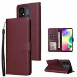 For Xiaomi Redmi 11A 4G Multifunctional 3 Card Slots Leather Phone Case(Wine Red)