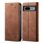 For Google Pixel 7a Denim Texture Casual Style Horizontal Flip Leather Case(Brown)