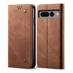 For Google Pixel 8 Denim Texture Casual Style Horizontal Flip Leather Case(Brown)