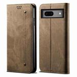 For Google Pixel 8A Denim Texture Casual Style Horizontal Flip Leather Case(Khaki)