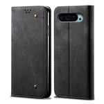 For Google Pixel 9 / 9 Pro Denim Texture Casual Style Horizontal Flip Leather Case(Black)