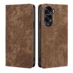 For Honor X50i 5G / 9 Lite RFID Anti-theft Brush Magnetic Leather Phone Case(Brown)