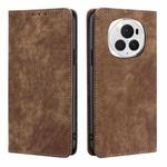 For Honor Magic6 Pro RFID Anti-theft Brush Magnetic Leather Phone Case(Brown)