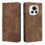 For Honor Magic6 RFID Anti-theft Brush Magnetic Leather Phone Case(Brown)