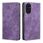 For Honor 200 5G RFID Anti-theft Brush Magnetic Leather Phone Case(Purple)