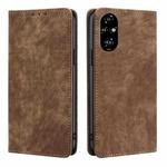 For Honor 200 Pro 5G RFID Anti-theft Brush Magnetic Leather Phone Case(Brown)