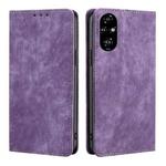 For Honor 200 Pro 5G RFID Anti-theft Brush Magnetic Leather Phone Case(Purple)