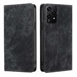 For Honor 200 Lite 5G Global RFID Anti-theft Brush Magnetic Leather Phone Case(Black)