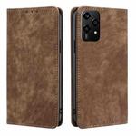 For Honor 200 Lite 5G Global RFID Anti-theft Brush Magnetic Leather Phone Case(Brown)