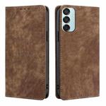 For Samsung Galaxy M15 5G RFID Anti-theft Brush Magnetic Leather Phone Case(Brown)