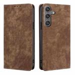 For Samsung Galaxy S24 5G RFID Anti-theft Brush Magnetic Leather Phone Case(Brown)