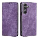 For Samsung Galaxy S24 5G RFID Anti-theft Brush Magnetic Leather Phone Case(Purple)