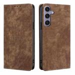 For Samsung Galaxy S24+ 5G RFID Anti-theft Brush Magnetic Leather Phone Case(Brown)