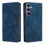 For Samsung Galaxy S24+ 5G RFID Anti-theft Brush Magnetic Leather Phone Case(Blue)