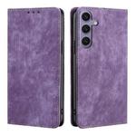For Samsung Galaxy S24+ 5G RFID Anti-theft Brush Magnetic Leather Phone Case(Purple)