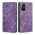 For Xiaomi Redmi Note 12S 4G RFID Anti-theft Brush Magnetic Leather Phone Case(Purple)