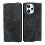 For Xiaomi Redmi 12 4G RFID Anti-theft Brush Magnetic Leather Phone Case(Black)