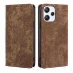 For Xiaomi Redmi 12 4G RFID Anti-theft Brush Magnetic Leather Phone Case(Brown)