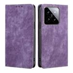 For Xiaomi 14 RFID Anti-theft Brush Magnetic Leather Phone Case(Purple)