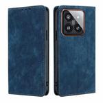 For Xiaomi 14 Pro RFID Anti-theft Brush Magnetic Leather Phone Case(Blue)