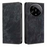 For Xiaomi 14 Ultra 5G RFID Anti-theft Brush Magnetic Leather Phone Case(Black)