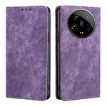 For Xiaomi 14 Ultra 5G RFID Anti-theft Brush Magnetic Leather Phone Case(Purple)