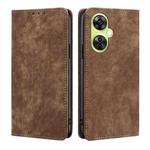 For OnePlus Nord CE 3 Lite 5G RFID Anti-theft Brush Magnetic Leather Phone Case(Brown)