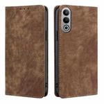 For OnePlus Nord CE4 RFID Anti-theft Brush Magnetic Leather Phone Case(Brown)