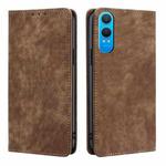 For OnePlus Nord CE 4 Lite 5G RFID Anti-theft Brush Magnetic Leather Phone Case(Brown)