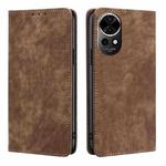 For Huawei nova 12 5G RFID Anti-theft Brush Magnetic Leather Phone Case(Brown)