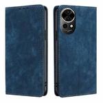 For Huawei nova 12 5G RFID Anti-theft Brush Magnetic Leather Phone Case(Blue)