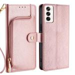 For OPPO Reno12 5G Global Zipper Bag Leather Phone Case(Rose Gold)