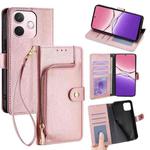 For OPPO A5 Pro 5G Global Zipper Bag Leather Phone Case(Rose Gold)