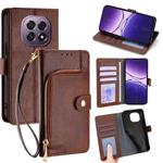 For OPPO A5 5G 2025 Global Zipper Bag Leather Phone Case(Brown)
