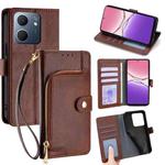 For OPPO A5x 5G Global Zipper Bag Leather Phone Case(Brown)