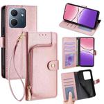 For OPPO A5x 5G Global Zipper Bag Leather Phone Case(Rose Gold)