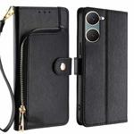 For vivo Y03 4G Zipper Bag Leather Phone Case(Black)